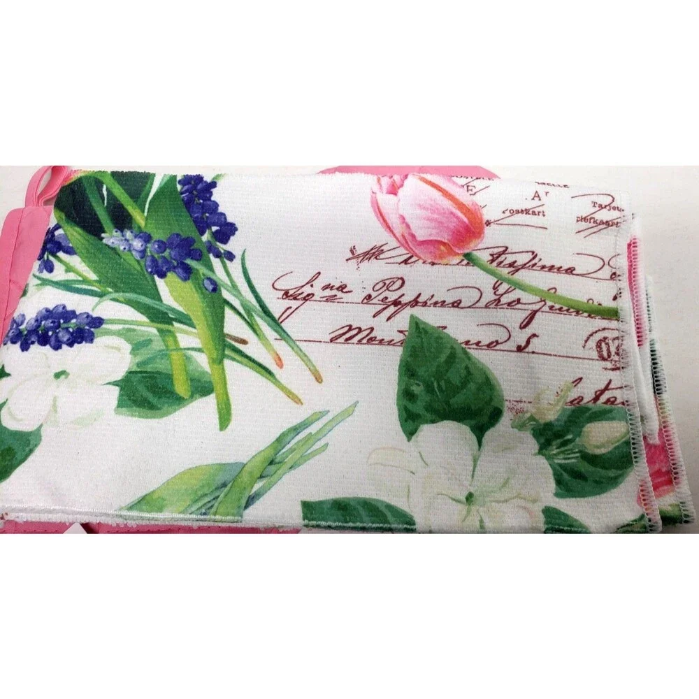 3 pc KITCHEN SET:1POT HOLDER,1OVEN MITT,1MICROFIBER TOWEL,FLOWERS, TULIPS,K&Co